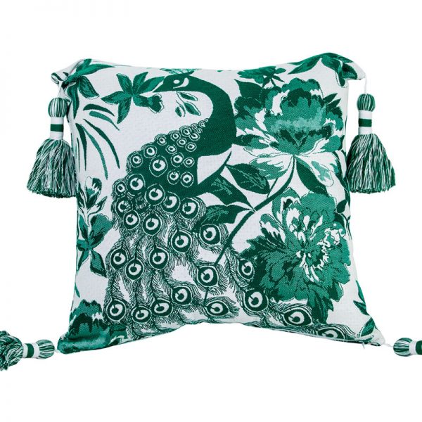 Jewel Peacock 55 x 55cm Cushion with Emerald Green Natural Tassels